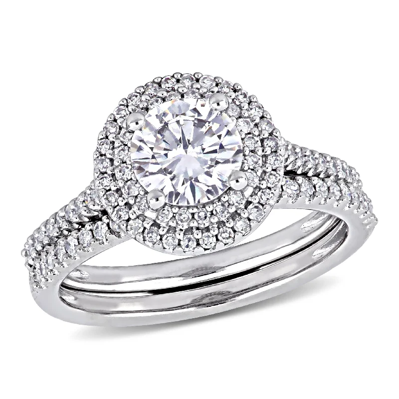 Miadora 1ct DEW Created Moissanite and 1/2ct TW Diamond Bridal Set in 14k White Gold