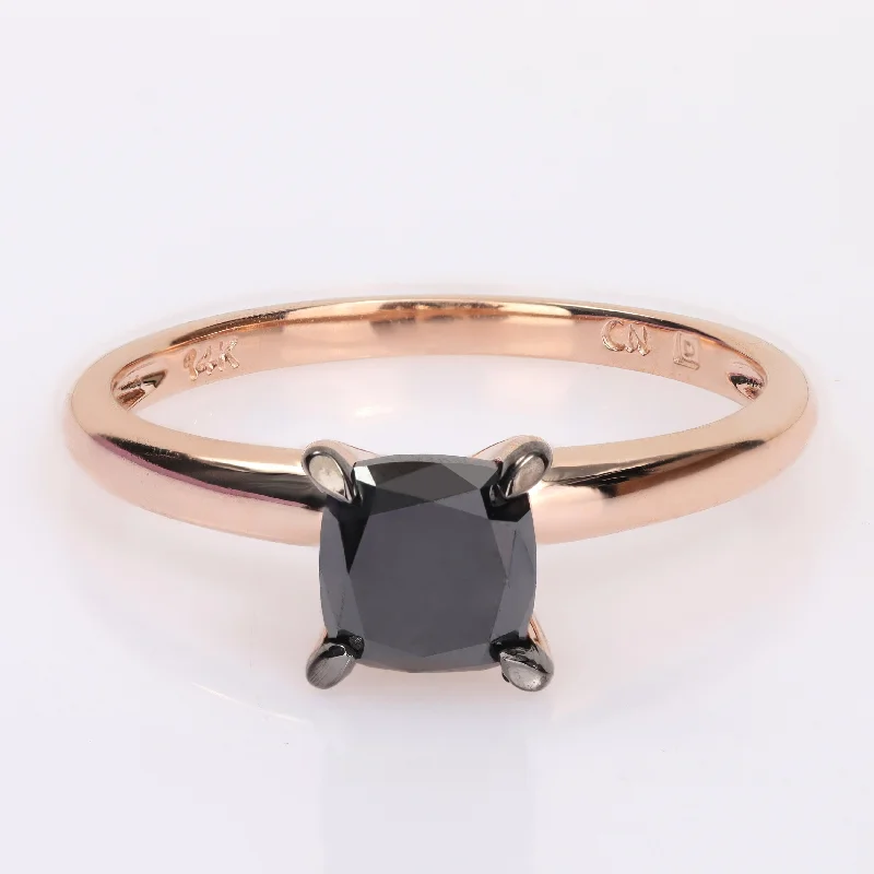 Miadora 1ct TDW Cushion-cut Black Diamond Solitaire Engagement Ring in 14k Rose Gold