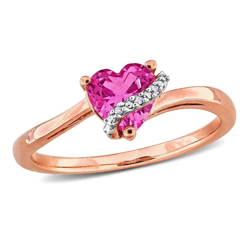 Miadora 1ct TGW Created Pink Sapphire and Diamond Accent Heart Ring in Rose Silver