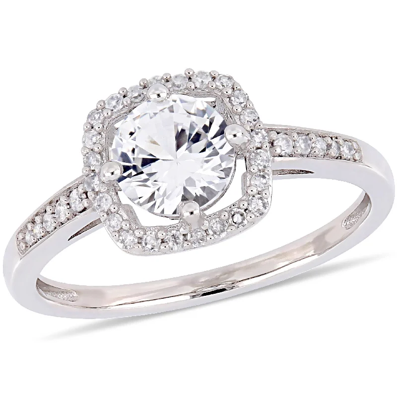 Miadora 1ct TGW Created White Sapphire and 1/7ct TW Diamond Halo Ring in 10k White Gold