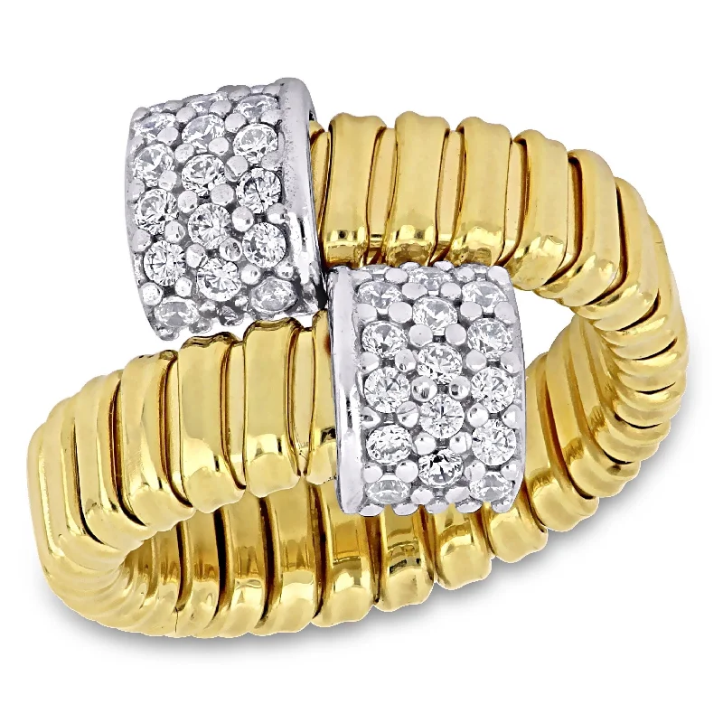 Miadora 1ct TGW Cubic Zirconia Omega Wrap Style Ring in Two-Tone Sterling Silver