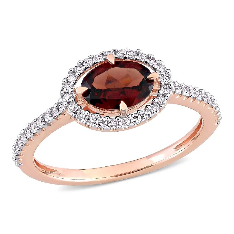 Miadora 1ct TGW Garnet and 1/4ct TW Diamond Halo Ring in 10k Rose Gold