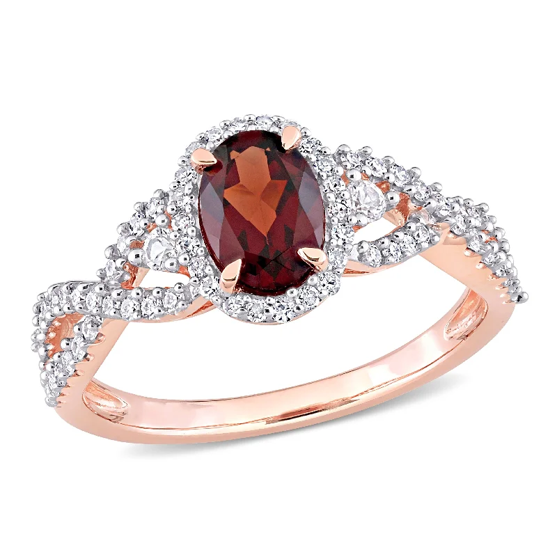 Miadora 1ct TGW Garnet White Sapphire and 1/3ct TW Diamond Halo Ring in 10k Rose Gold