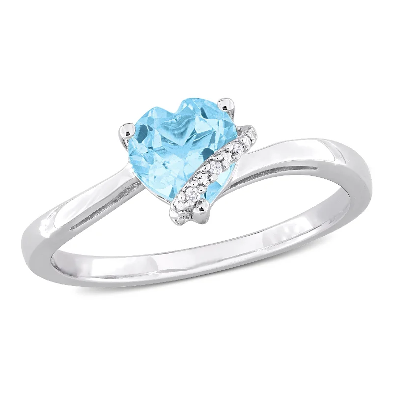 Miadora 1ct TGW Heart Shape Sky Blue Topaz and Diamond Accent Wrap Ring in Sterling Silver