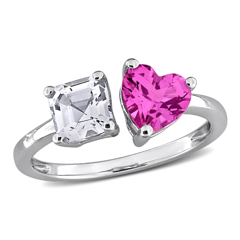 Miadora 2 1/2ct TGW Created Pink and White Sapphire Open Heart Ring in Sterling Silver