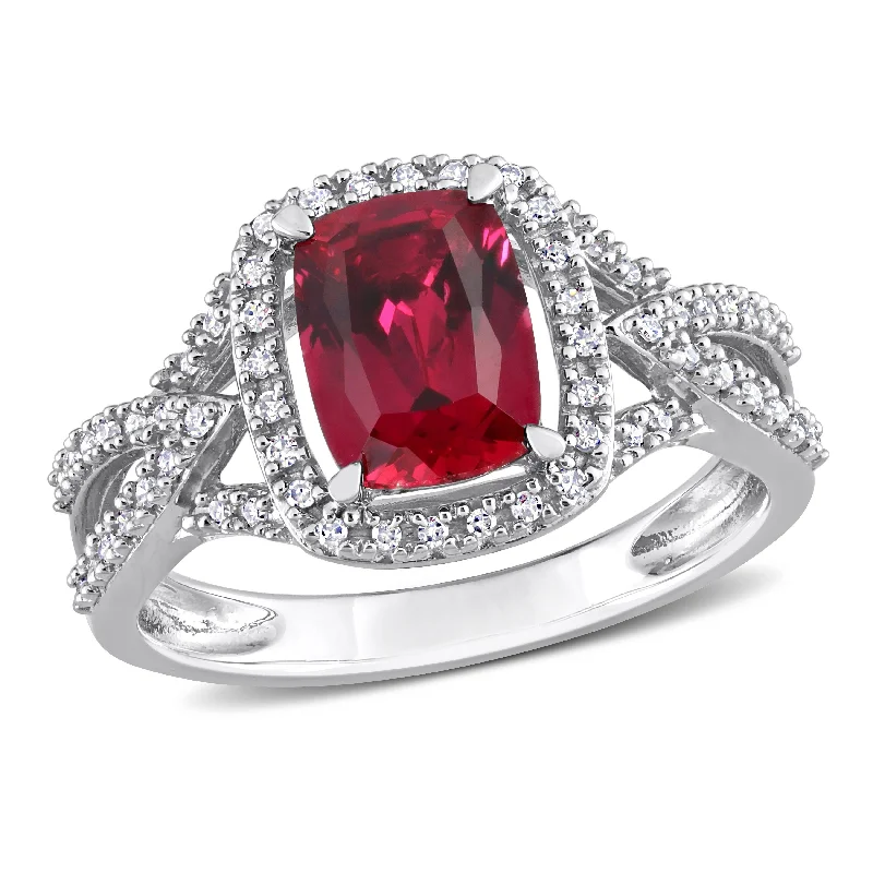 Miadora 2 1/5ct TGW Created Ruby and 1/10ct TDW Diamond Split-Shank Ring in 10k White Gold