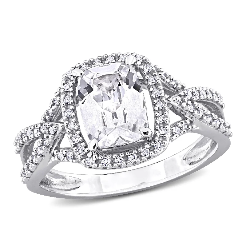 Miadora 2 1/5ct TGW Created White Sapphire and 1/6ct TDW Diamond Halo Split-Shank Ring in 10k White Gold