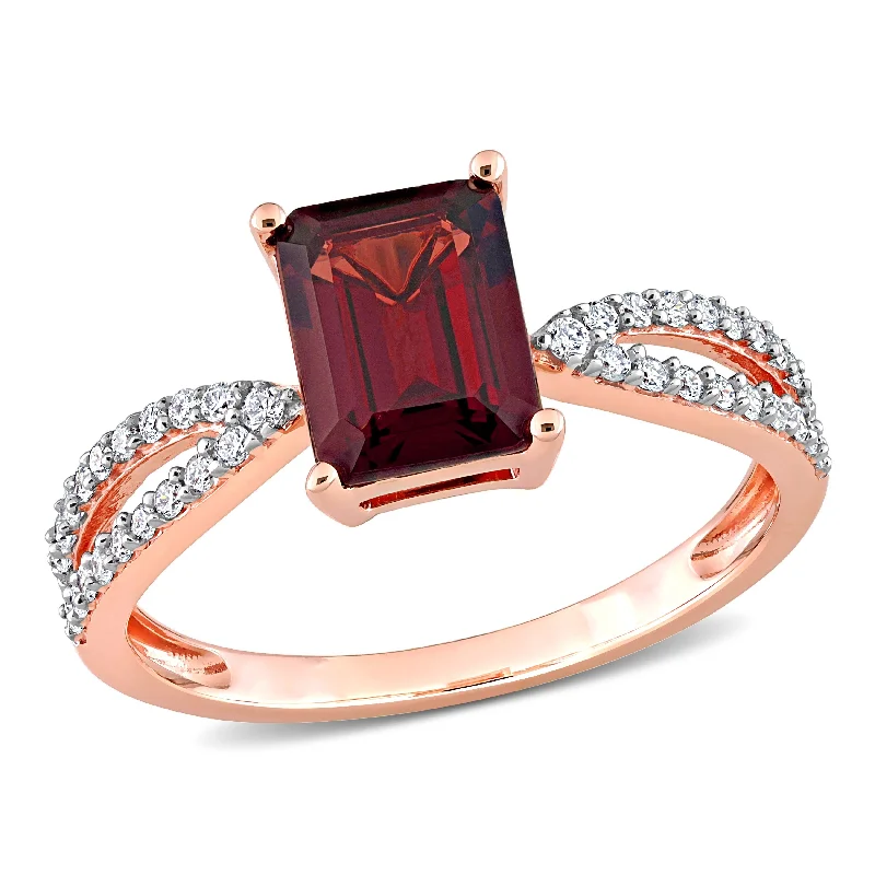 Miadora 2 1/8ct TGW Octagon Garnet and 1/5ct TDW Diamond Crossover Ring in 14k Rose Gold