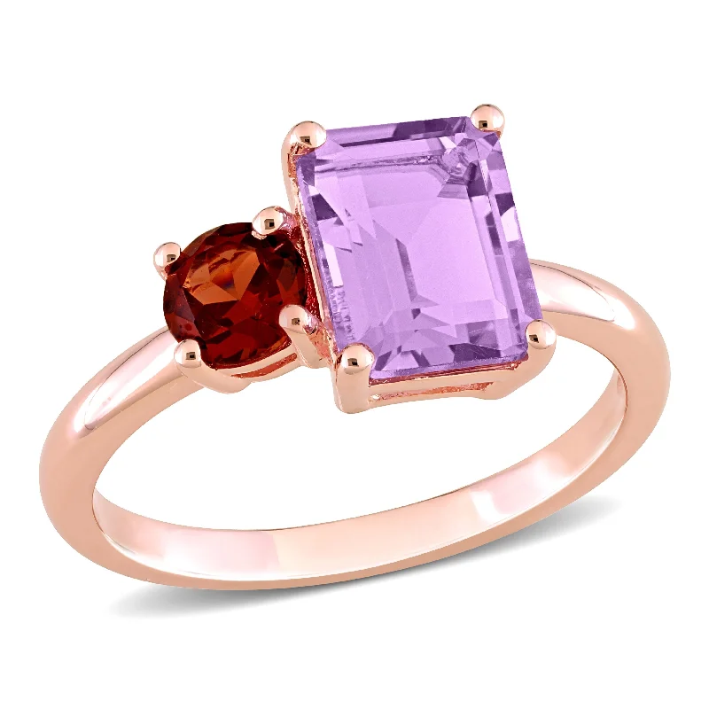 Miadora 2 4/5ct TGW Octagon Amethyst and Garnet Ring in Rose Silver