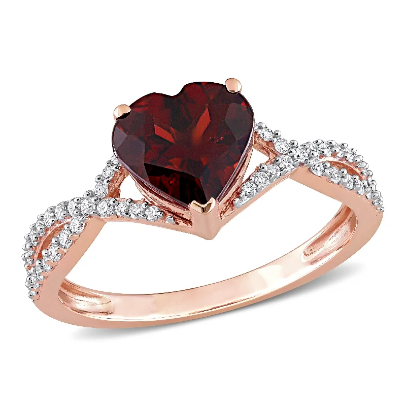 Miadora 2ct TGW Heart Garnet and 1/5ct TDW Diamond Infinity Ring in 14k Rose Gold