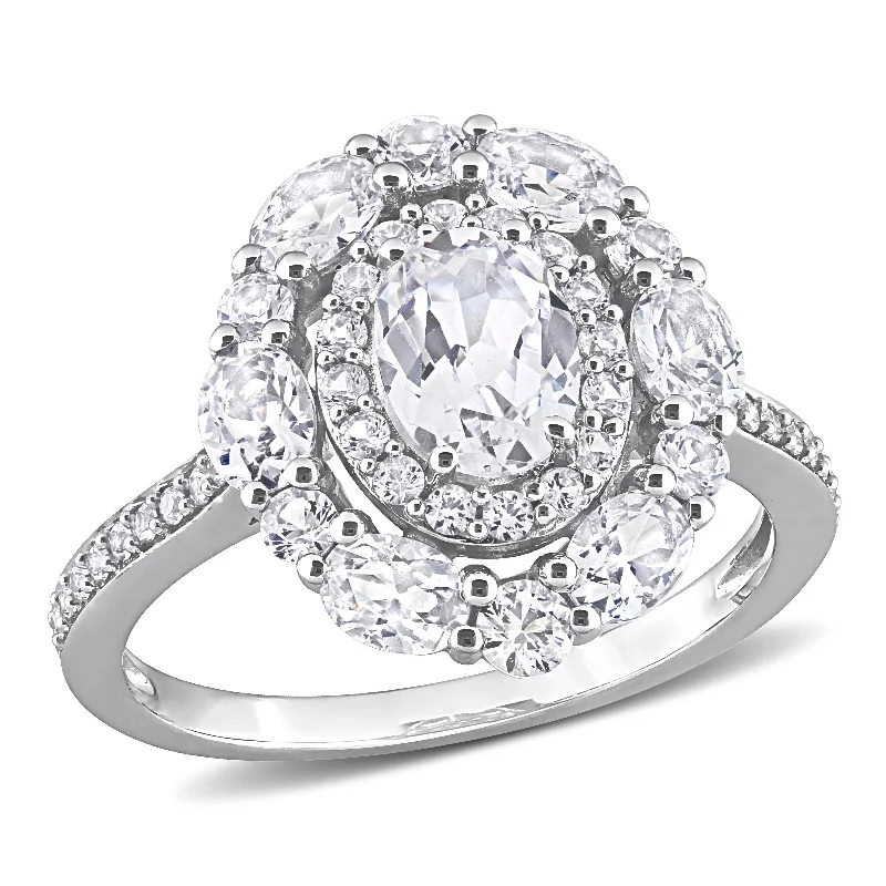 Miadora 3 1/2ct TGW Created White Sapphire Fancy Halo Engagement Ring in 10k White Gold