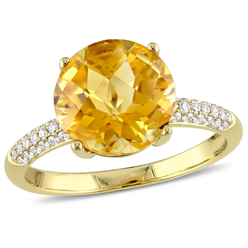 Miadora 3 1/3ct TGW Citrine and 1/5ct TW Diamond Beaded Ring in 14k Yellow Gold