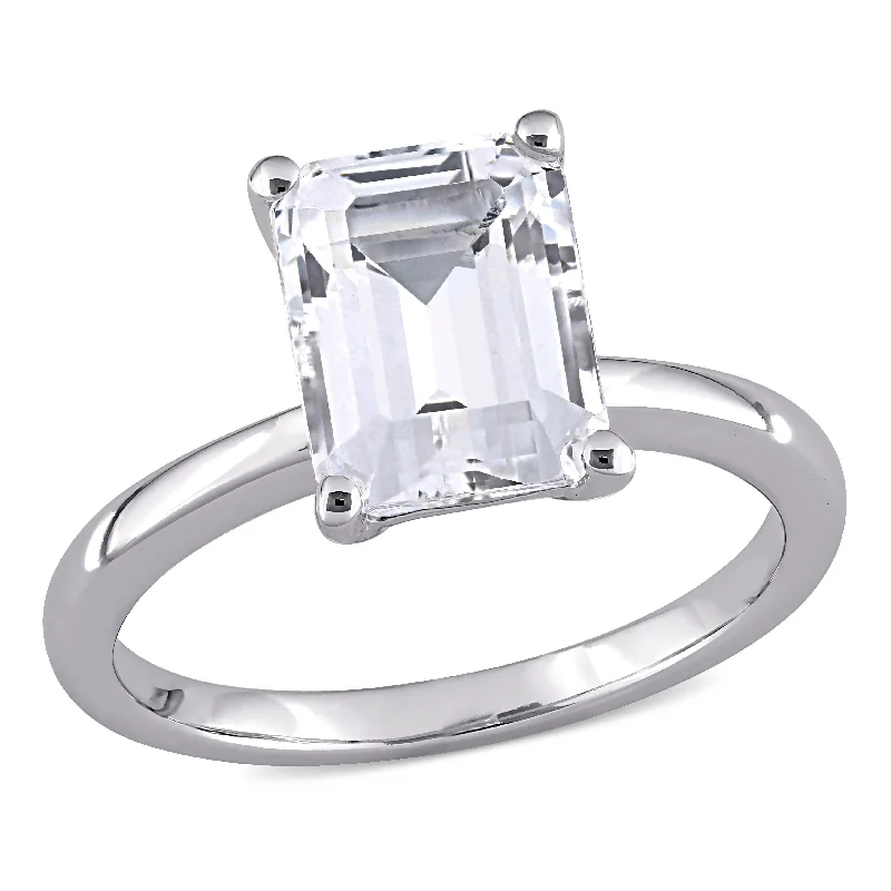 Miadora 3 3/4ct TGW Emerald-Cut Created White Sapphire Square Solitaire Ring in 10k White Gold