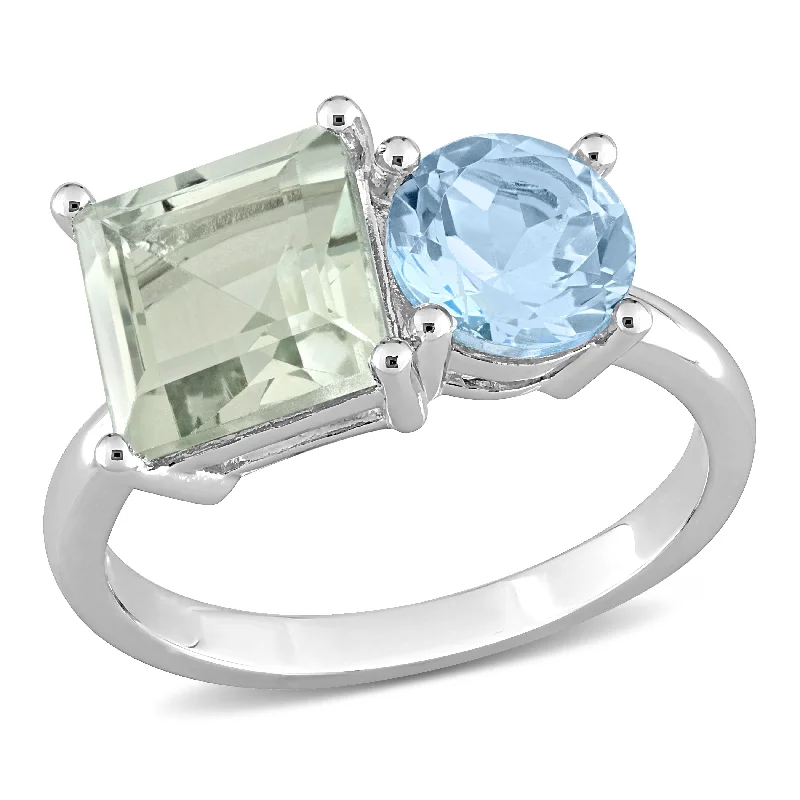 Miadora 3 4/5ct TGW Octagon Green Quartz and Sky Blue Topaz Ring in Sterling Silver