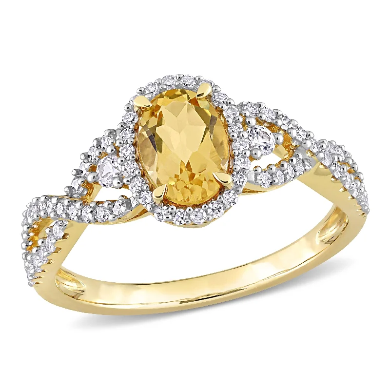 Miadora 3/4ct TGW Citrine White Sapphire and 1/3ct TW Diamond Halo Ring in 10k Yellow Gold