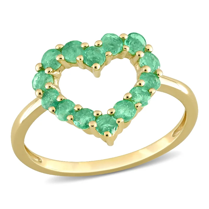 Miadora 3/4ct TGW Emerald Heart Ring in 10k Yellow Gold