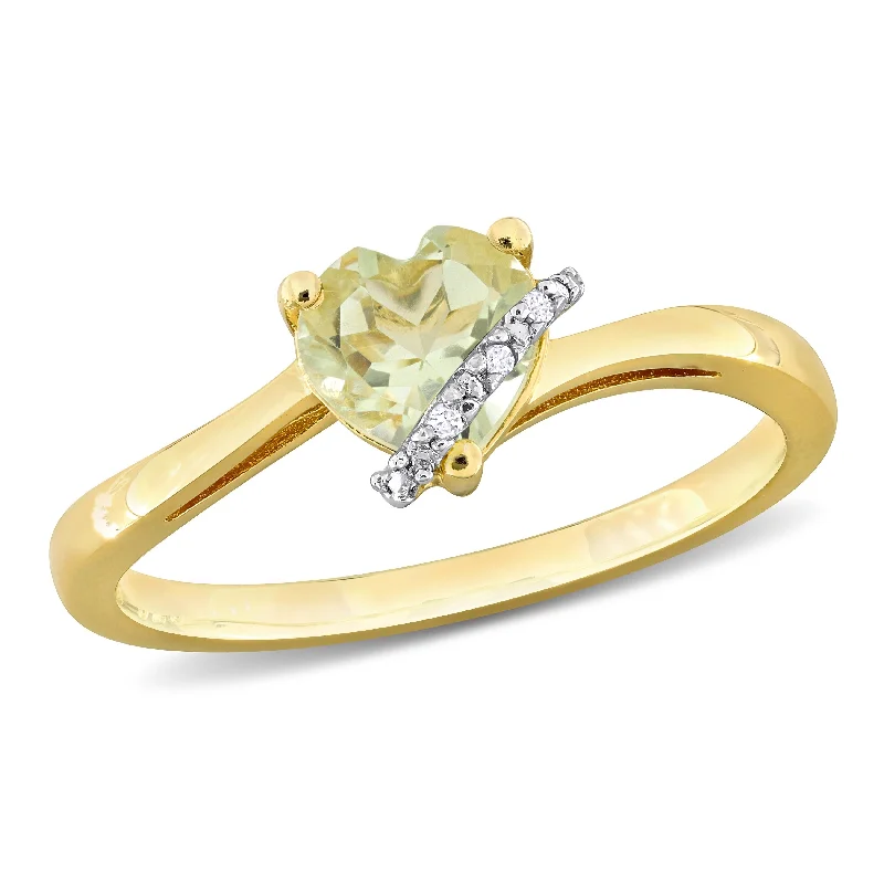 Miadora 3/4ct TGW Heart Shape Green Quartz & Diamond Accent Ring in Yellow Silver