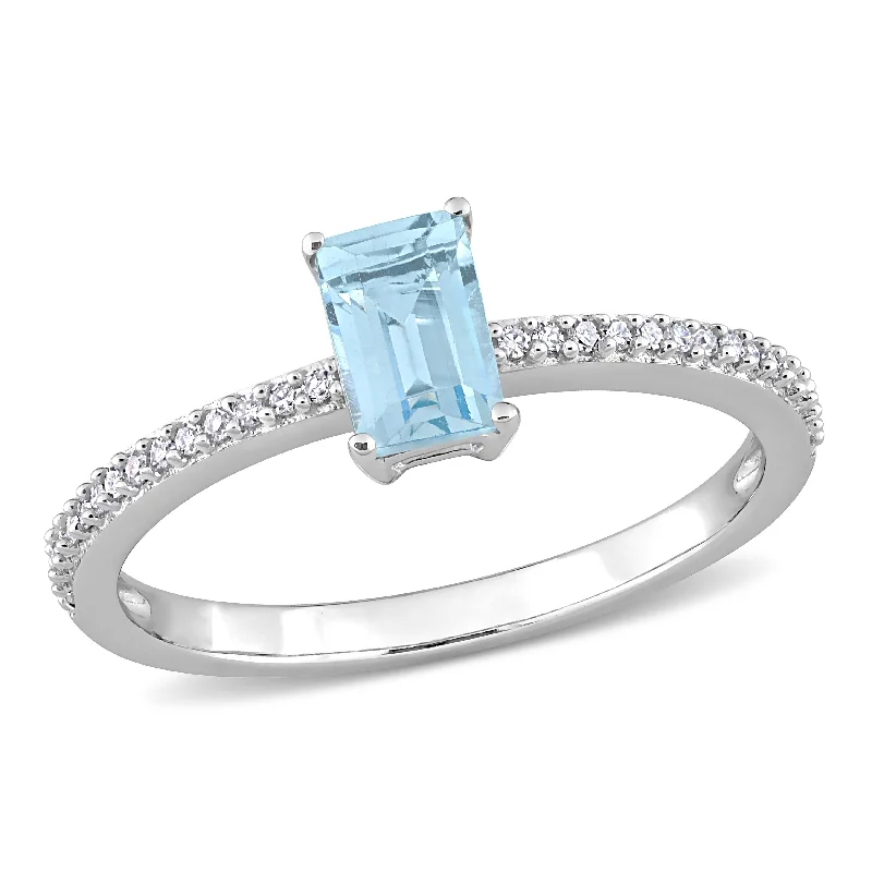 Miadora 3/4ct TGW Octagonal Sky Blue Topaz and 1/10ct TW Promise Ring in 10k White Gold