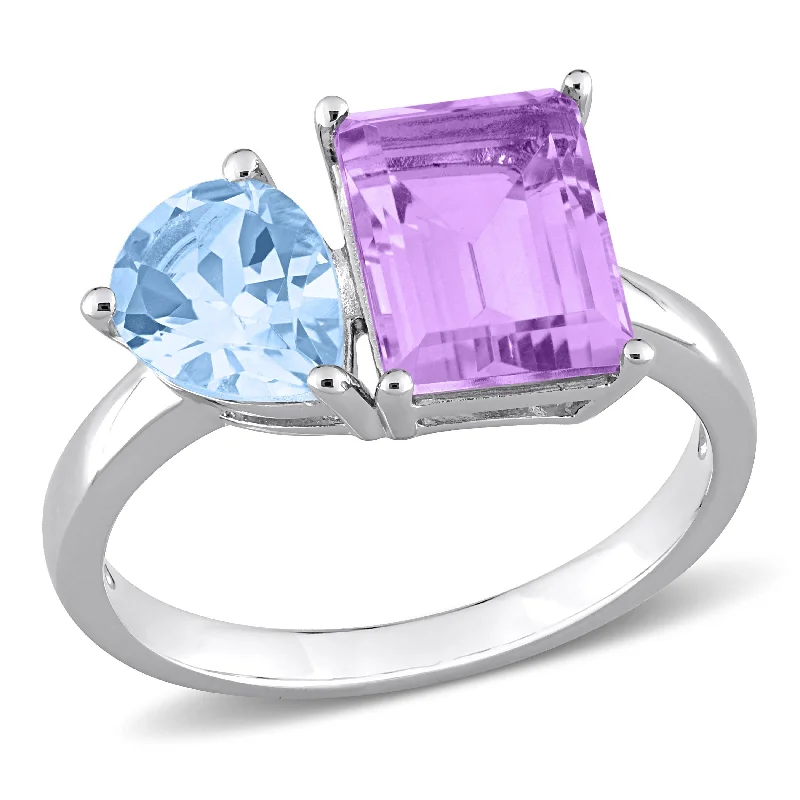 Miadora 3 5/8ct TGW Sky Blue Topaz and Pink Amethyst 2-Stone Toi et Moi Ring in Sterling Silver