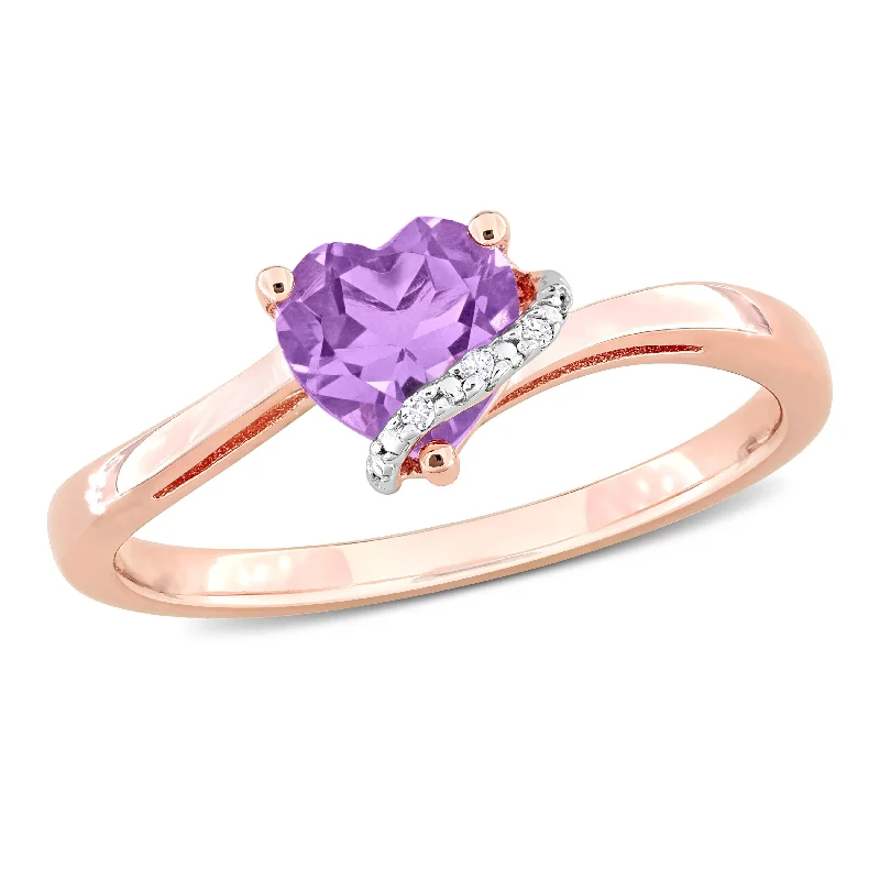 Miadora 3/5ct TGW Heart Shape Amethyst and Diamond Accent Wrap Ring in Rose Silver