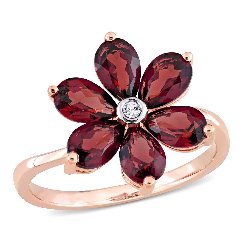 Miadora 3ct TGW Garnet and Diamond Accent Floral Ring in 10k Rose Gold