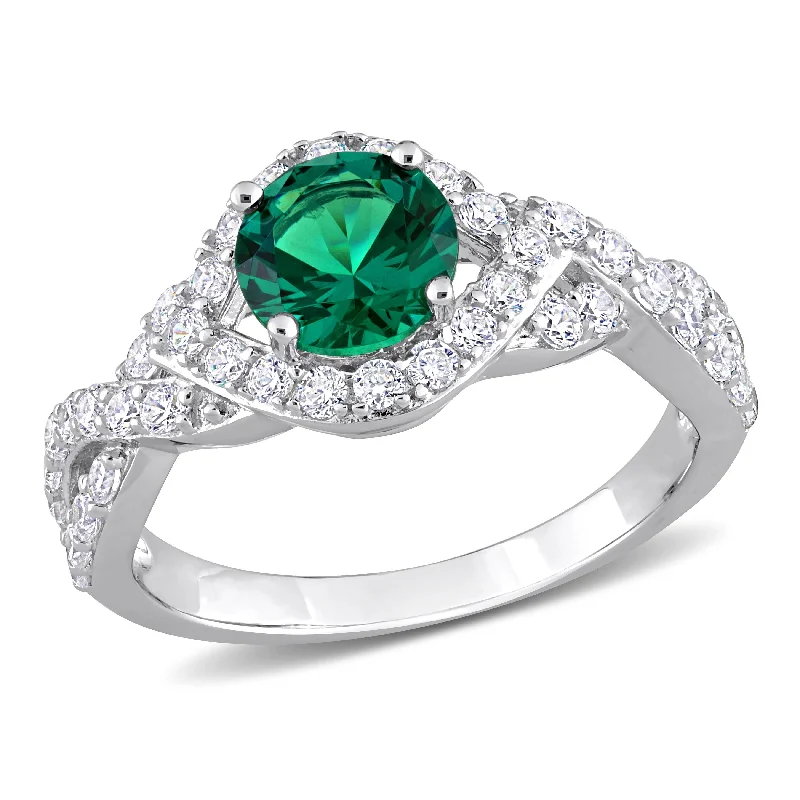 Miadora 3ct TGW Green & White Cubic Zirconia Twisted Halo Ring in Sterling Silver