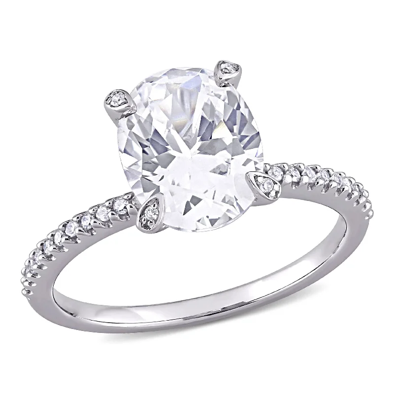 Miadora 4 1/6ct TGW Created White Sapphire and 1/10ct TW Diamond Engagement Ring in 10k White Gold