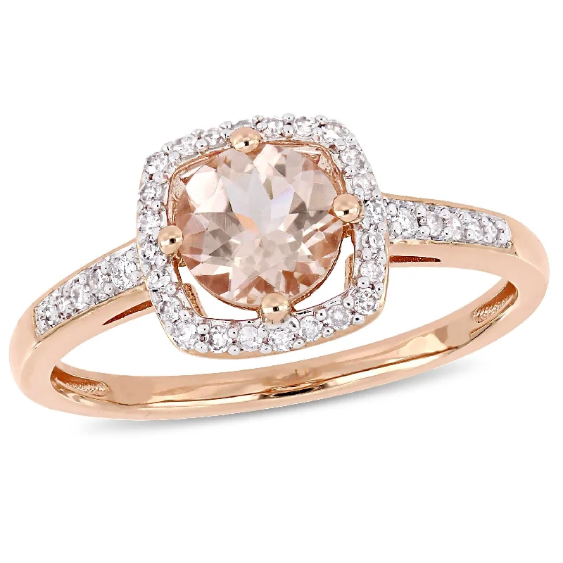 Miadora 4/5ct TGW Morganite and 1/7ct TW Diamond Floating Halo Ring in 10k Rose Gold