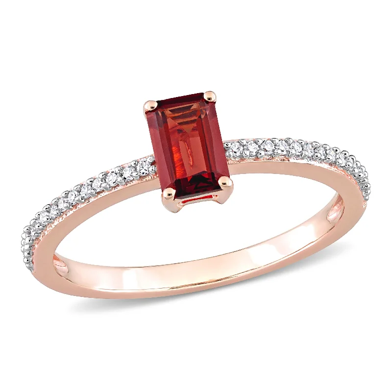 Miadora 4/5ct TGW Octagonal Garnet and 1/10ct TDW Diamond Promise Ring in 10k Rose Gold