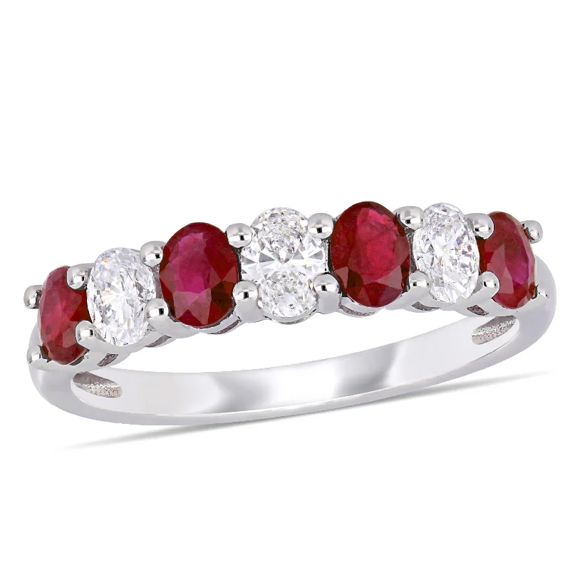 Miadora 4/5ct TGW Oval Ruby and 1/2ct TW Oval Diamond Semi-Eternity Band in 14k White Gold