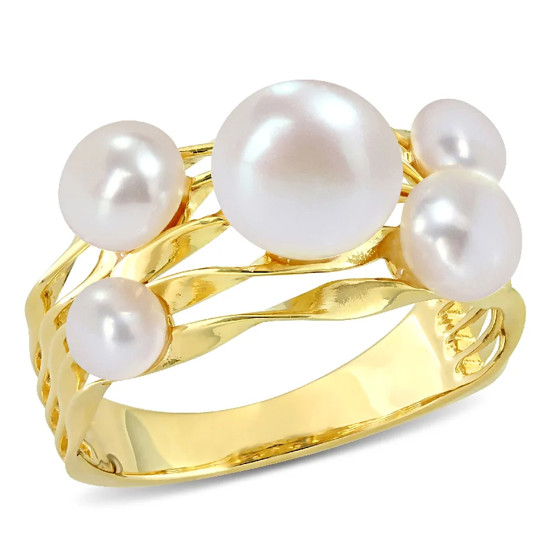 Miadora 4-7.5mm Cultured Freshwater Pearl Cocktail Coil Ring in Yellow Plated Sterling Silver