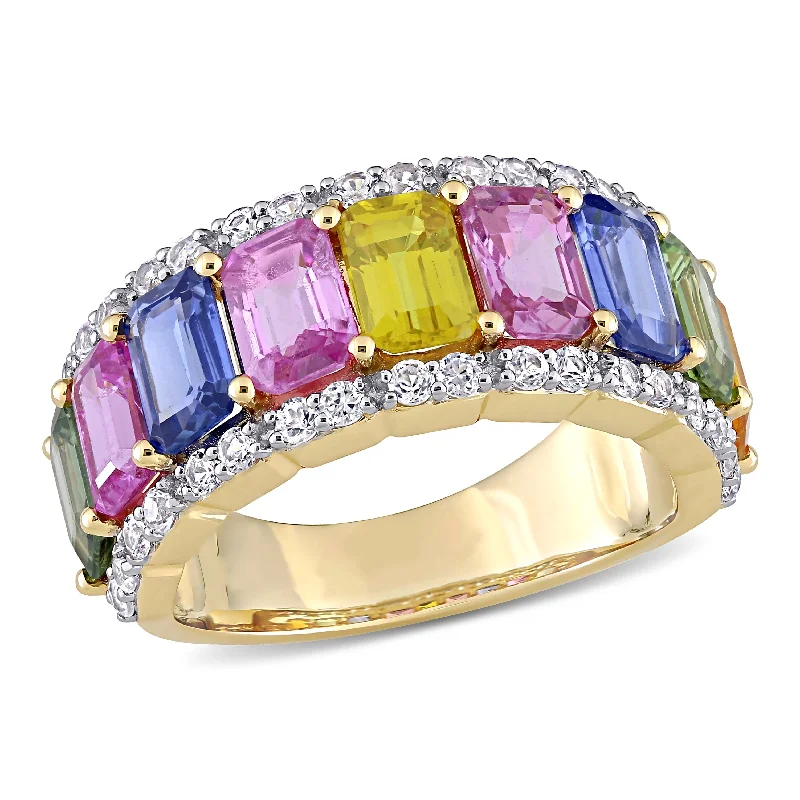 Miadora 6 4/5ct TGW Multi-Color Sapphire Eternity Ring in 14k Yellow Gold