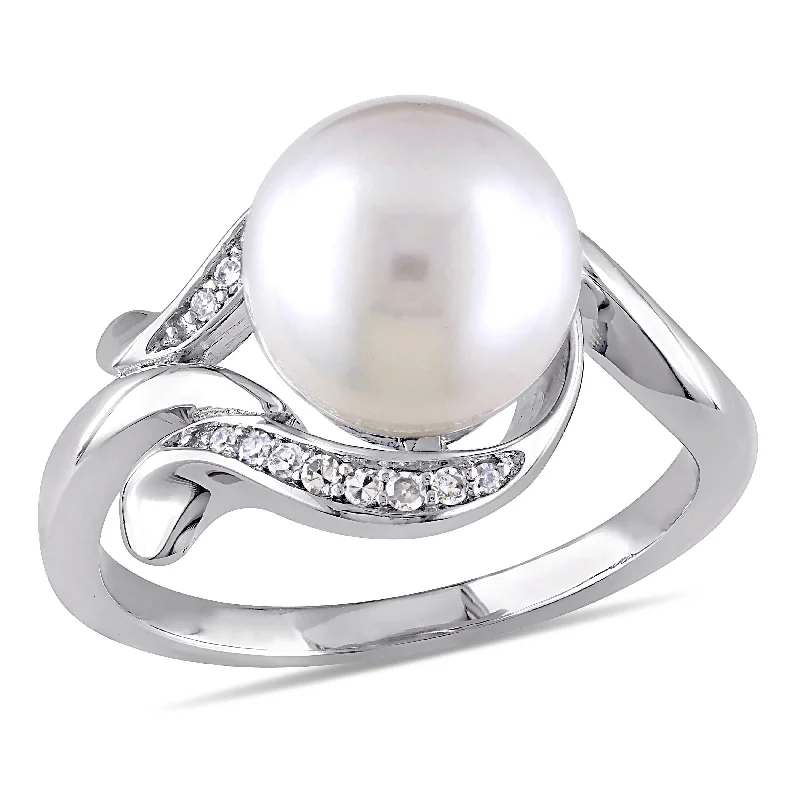 Miadora 8.5-9mm Cultured Freshwater Pearl and Diamond Accent Ring in 10k White Gold