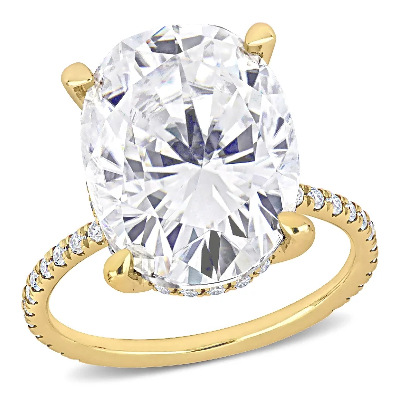 Miadora 8ct DEW Oval Created Moissanite Engagement Ring in 10k Yellow Gold