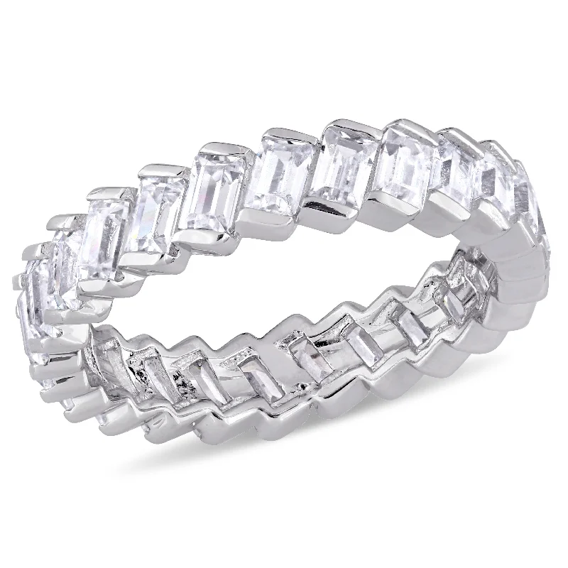 Miadora Baguette shaped CZ Angled Eternity Ring in Sterling Silver