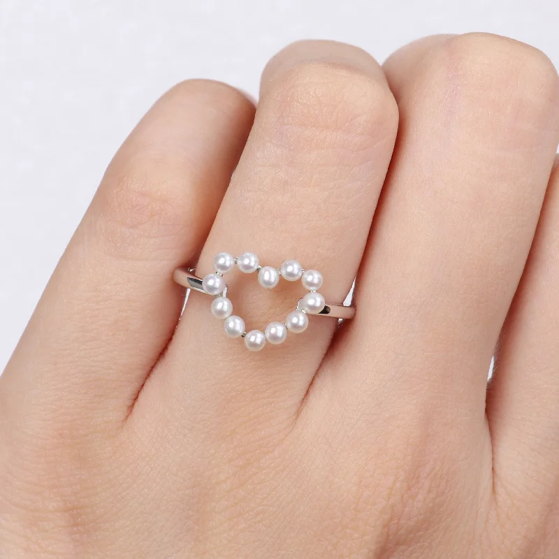 Miadora Cultured Freshwater Pearl Heart Ring in 14k White Gold