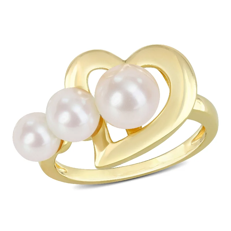 Miadora Cultured Freshwater Pearl Heart Ring in Yellow Silver