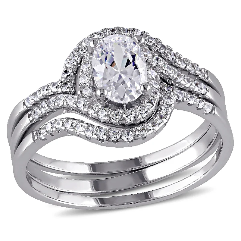 Miadora Halo Cubic Zirconia Swirl Bridal Set in Sterling Silver