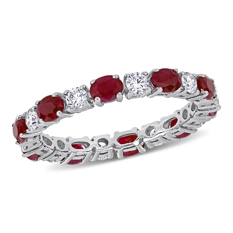 Miadora Oval-cut Ruby and Diamond Stackable Full-Eternity Band in 14k White Gold