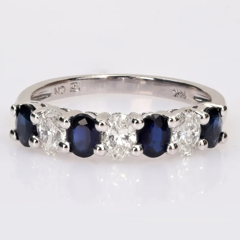 Miadora Oval Sapphire and 1/2ct TDW Diamond Semi-Eternity Anniversary Band in 14k White Gold