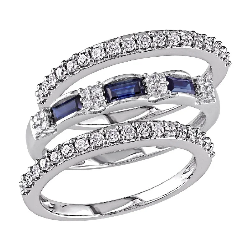 Miadora Signature Collection 10k White Gold Sapphire and 1/2ct TDW Diamond Three Piece Anniversary R - Blue