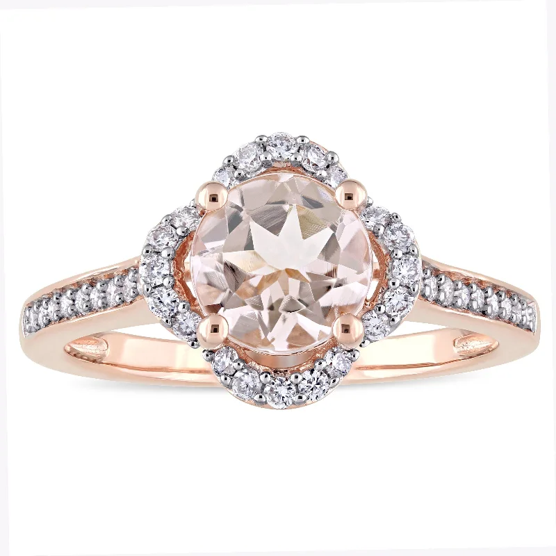 Miadora Signature Collection 14k Rose Gold Morganite and 1/4ct TDW Diamond Quatrefoil Halo Engagement Ring (G-H, I1-I2) - Pink