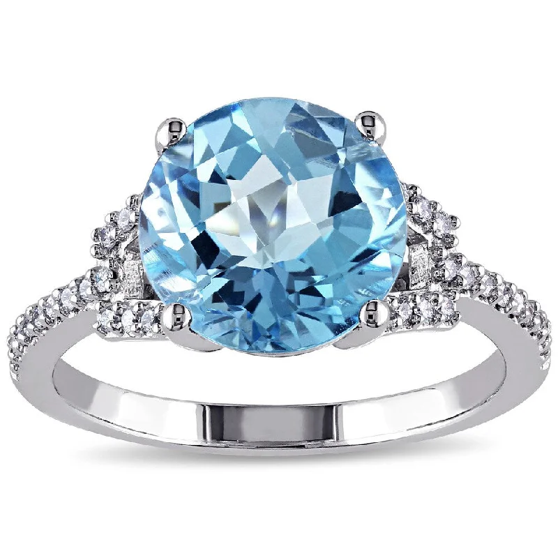 Miadora Signature Collection 14k White Gold Blue Topaz and 1/6ct TDW Diamond Cocktail Ring (G-H, SI1