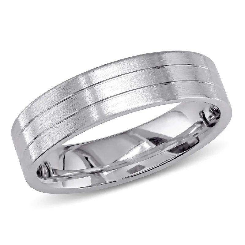 Miadora Signature Collection 14k White Gold Men's Triple Row Wedding Band