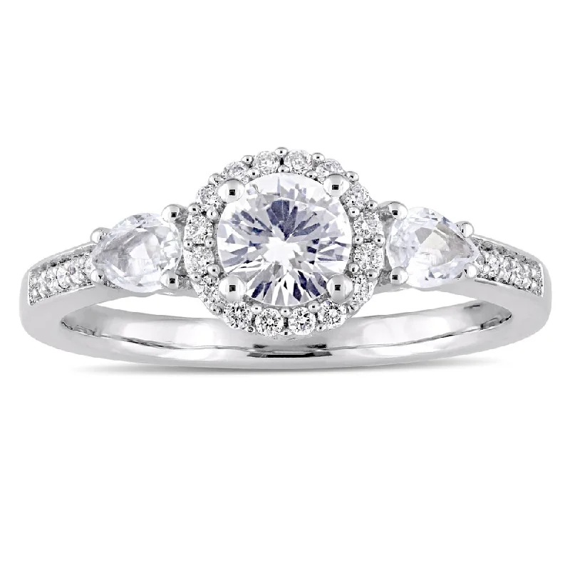 Miadora Signature Collection 14k White Gold White Sapphire and 1/8ct TDW Diamond Halo Engagement Rin