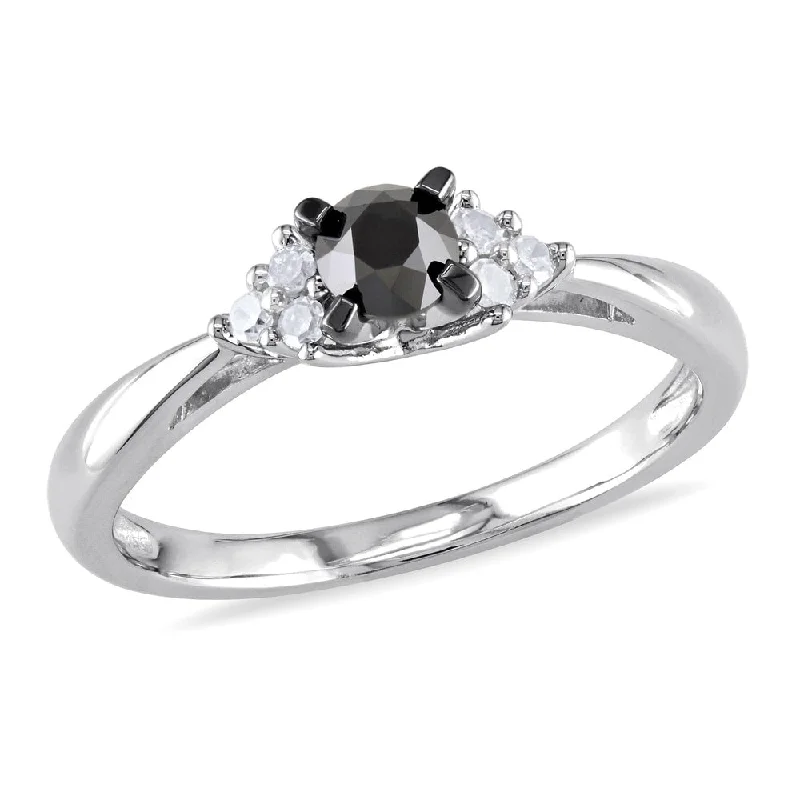 Miadora Sterling Silver 1/2ct TDW Black and White Diamond Engagement Ring