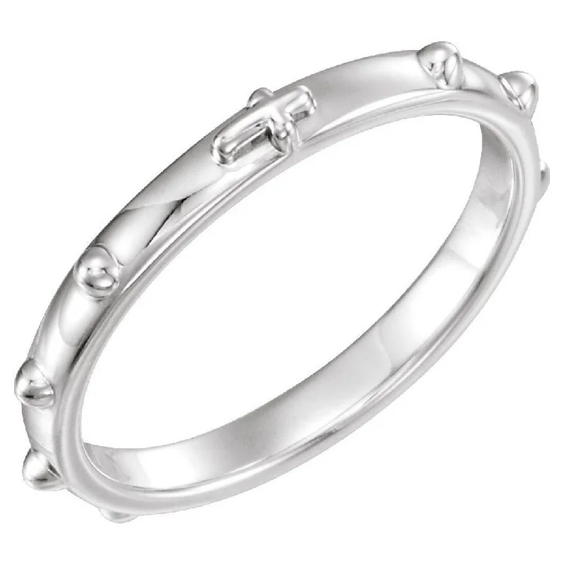 Sterling Silver 2.5mm Rosary Eternity Wedding Band Ring - Sizes 4-12 - White