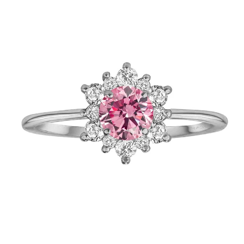 Sterling Silver with Pink Moissanite and White Topaz Flower Ring