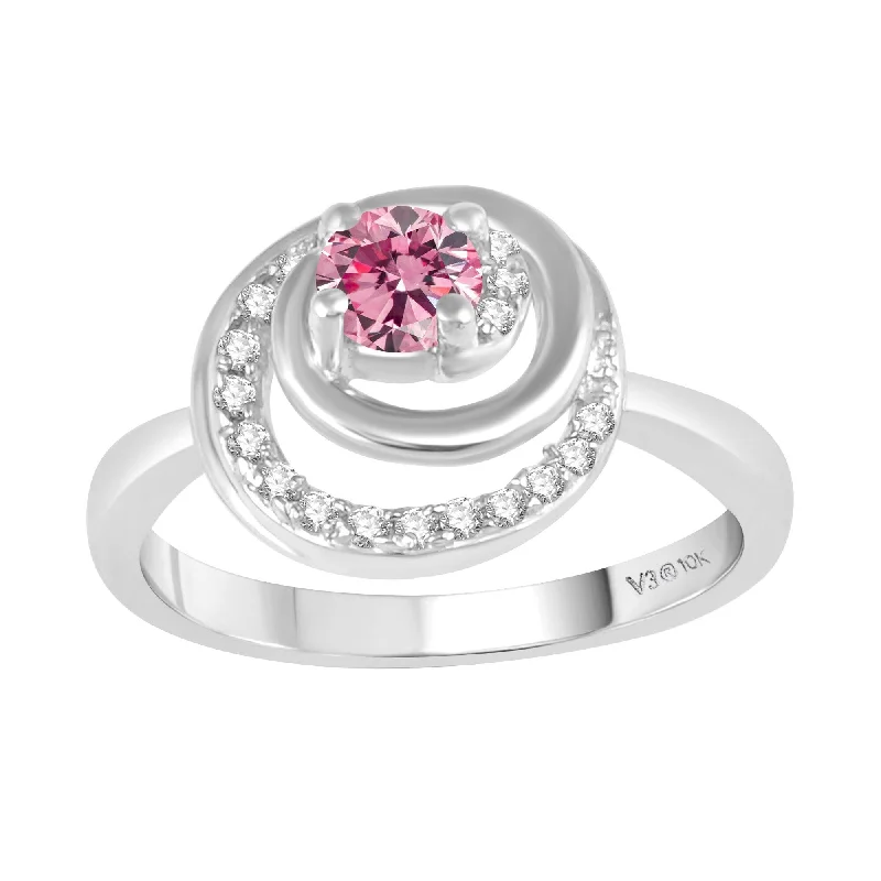 White Gold with Pink Moissanite and White Diamond Solitaire Ring