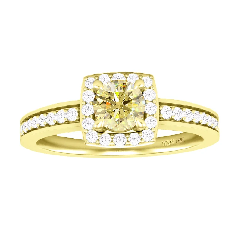 Yellow Gold with Yellow Moissanite and White Diamond Halo Ring